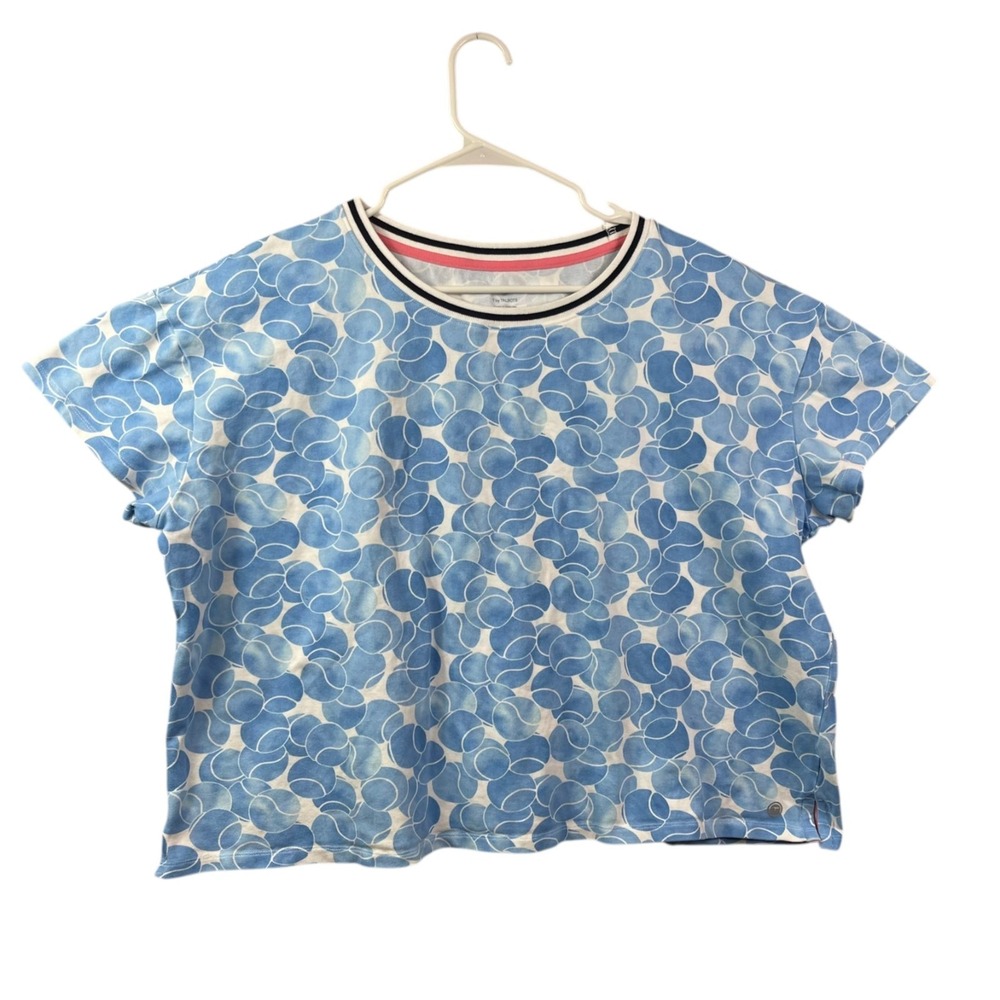T By Talbots Boxy Tennis Print Crop Blouse Top Womens 2XL Blue Cotton